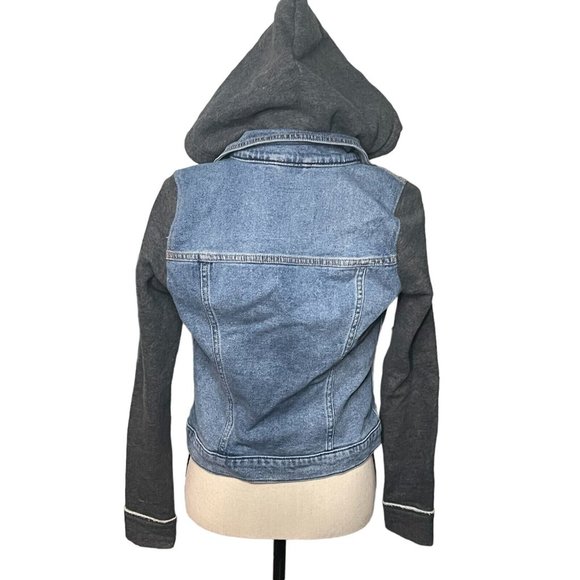 Hollister Blue Grey Distressed Hooded Denim Jean Jacket Size S Small - Picture 7 of 14